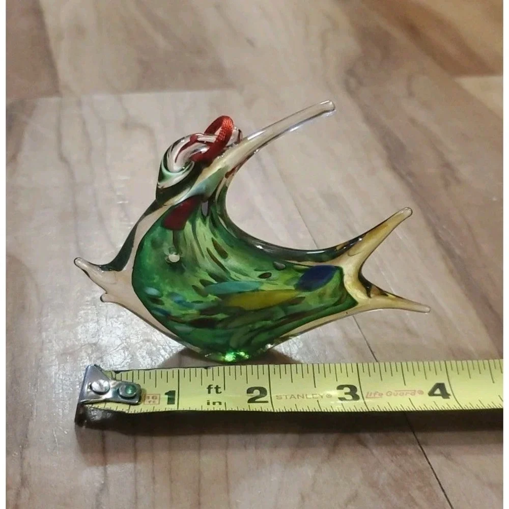 Blown Glass Fish Christmas Ornament Green Clear Multicolor Island Glass Blowing